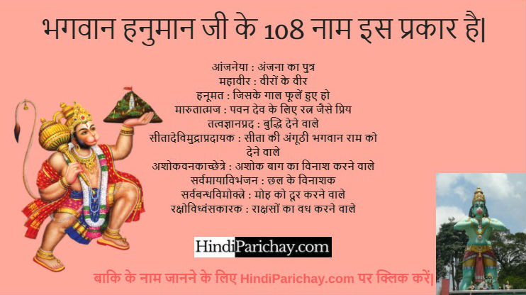 श्री हनुमान जी के 108 नाम – 108 Names Of Lord Hanuman in Hindi